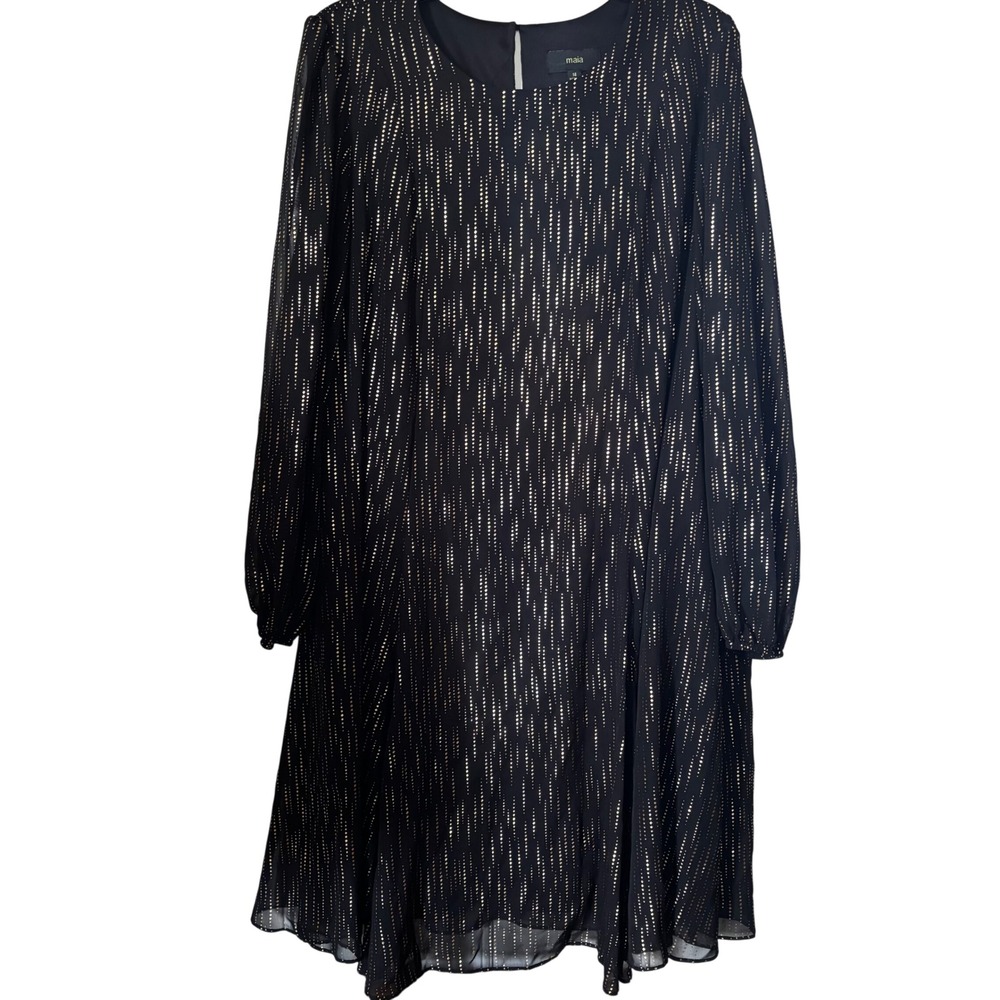 Maia Women's Dress 14 Black Gold Boat Neck Long Sleeves‎ Lined